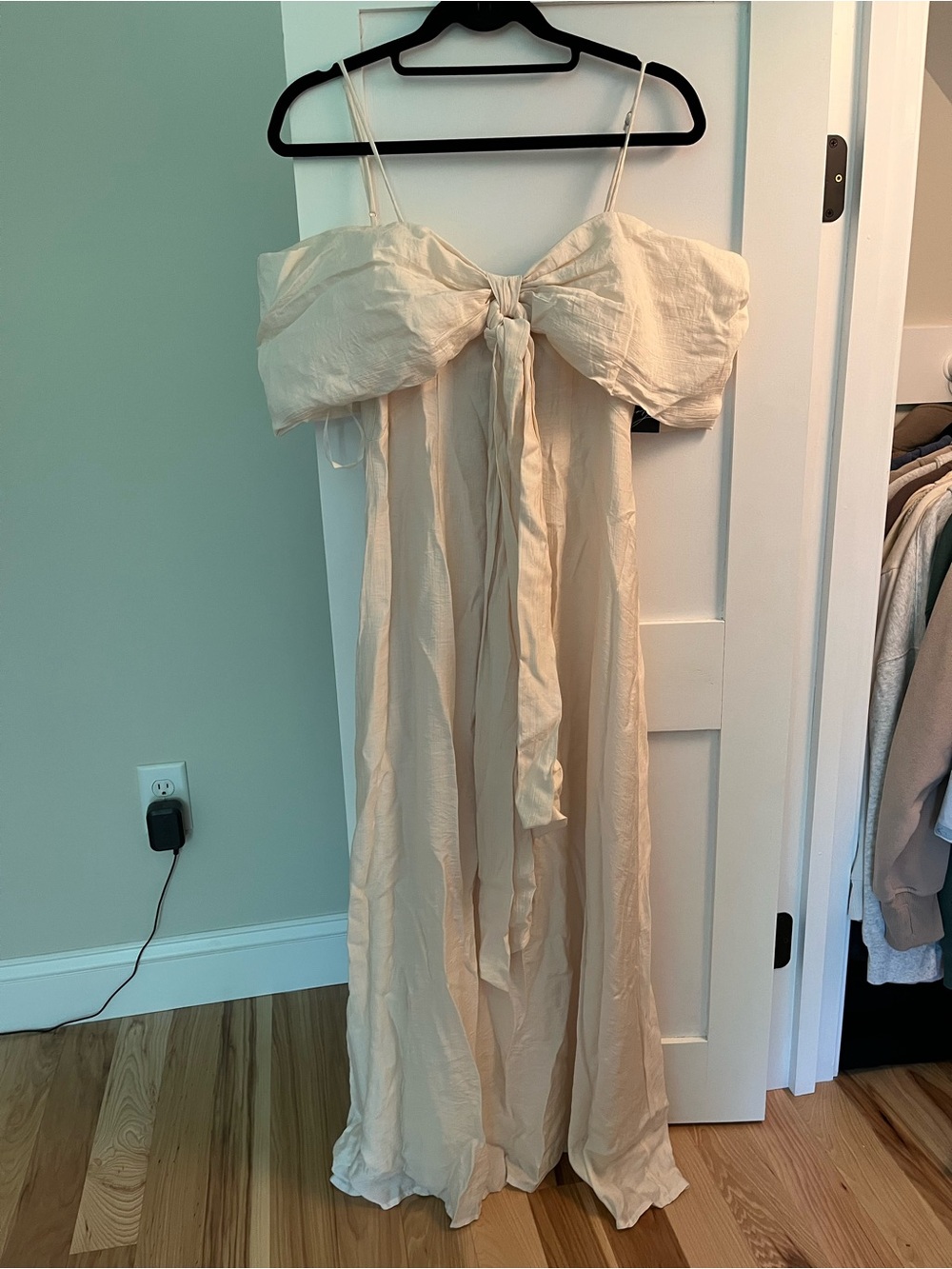 Strapless Tie-Front Maxi Dress in Cream